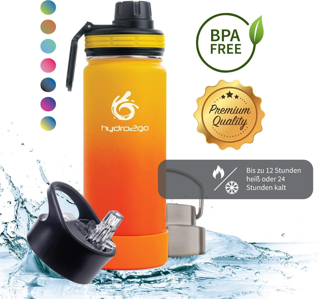 hydro2go Edelstahl Trinkflasche – BPA-freie Isolierflasche für Kinder, Schule, Sport & Outdoor – Häl