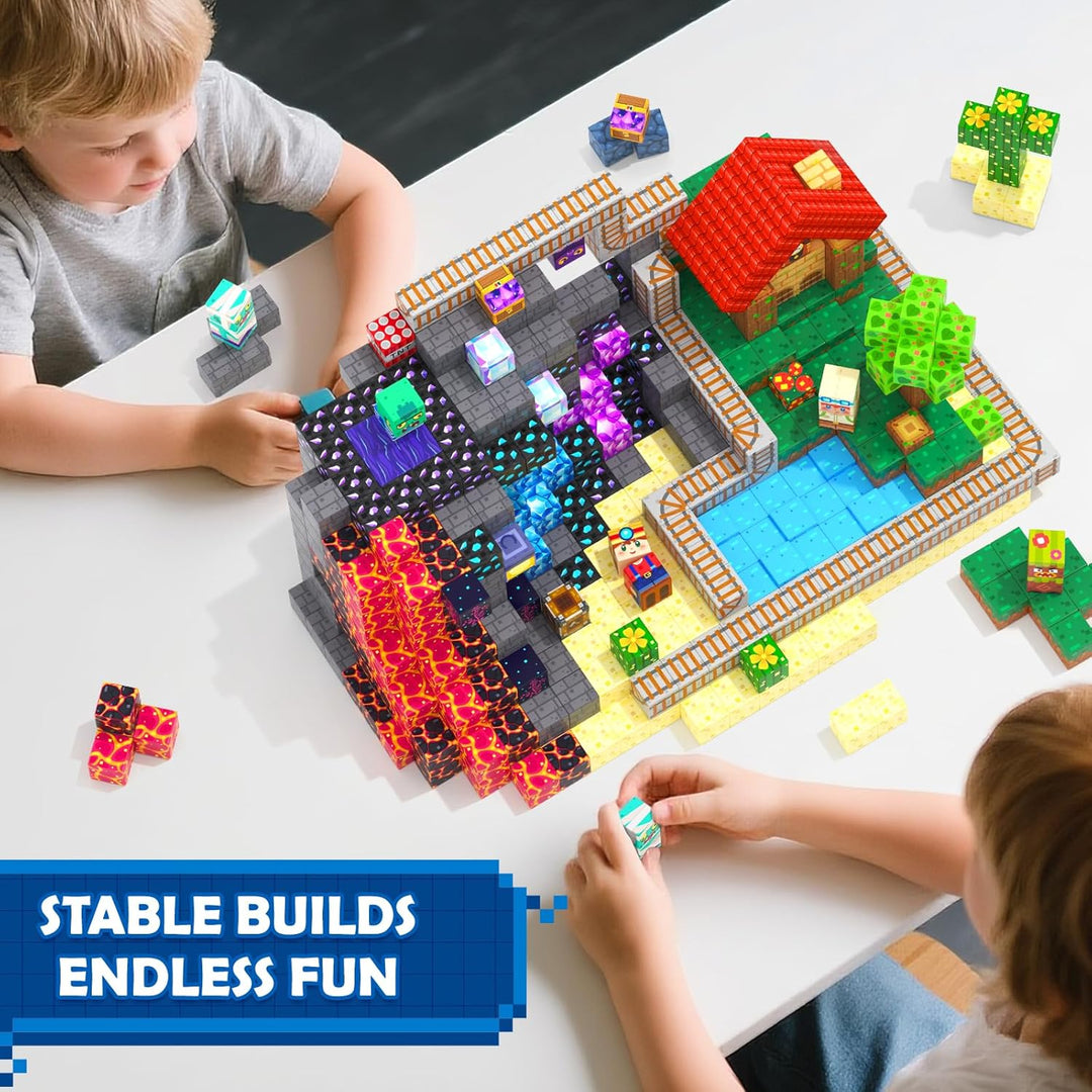 Coodoo Magnetische Bausteine - Baue Mine Magnet Welt, 200 Teile Magnetspielzeug Outdoor Sensorische