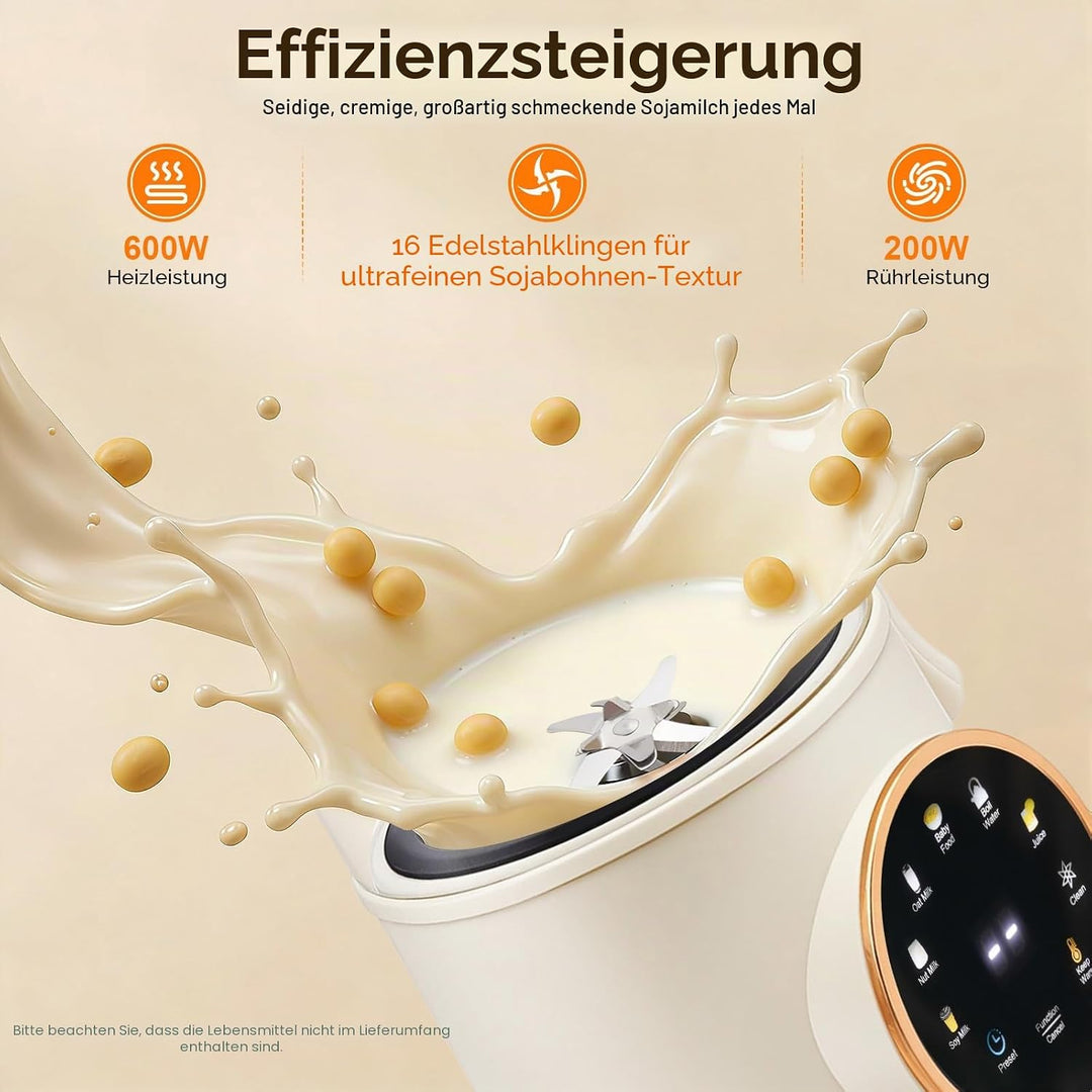 Sojamilch Maschine 1.4L, Pflanzenmilchbereiter für Hafermilch &amp; Nussmilch, 600W mit Timer, Reinigung