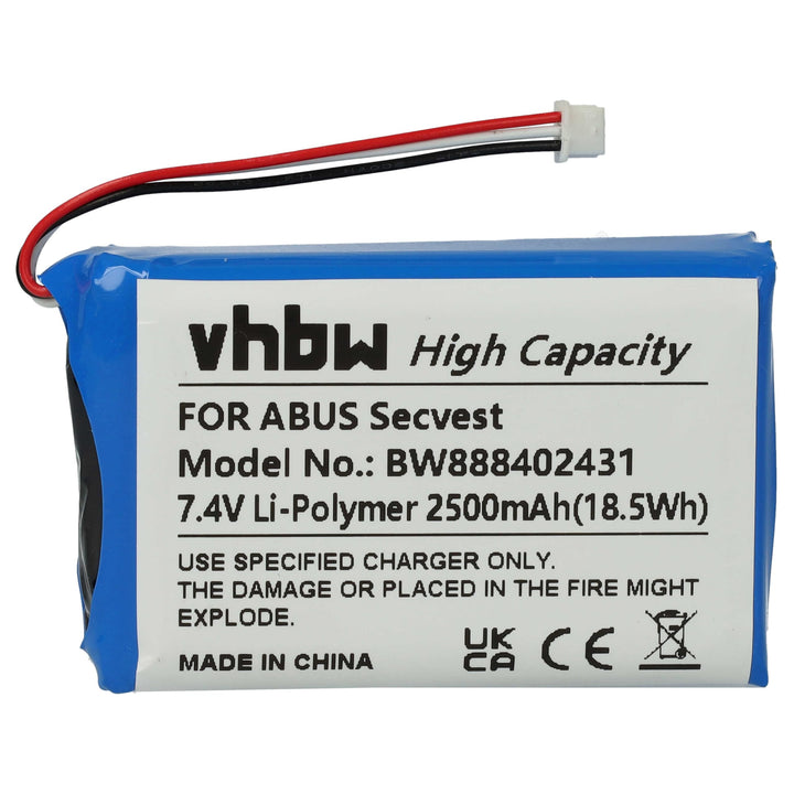 vhbw Akku Ersatz für ABUS FUBT50000 für Alarmanlage, Alarmsystem (2500mAh, 7,4V, Li-Polymer)