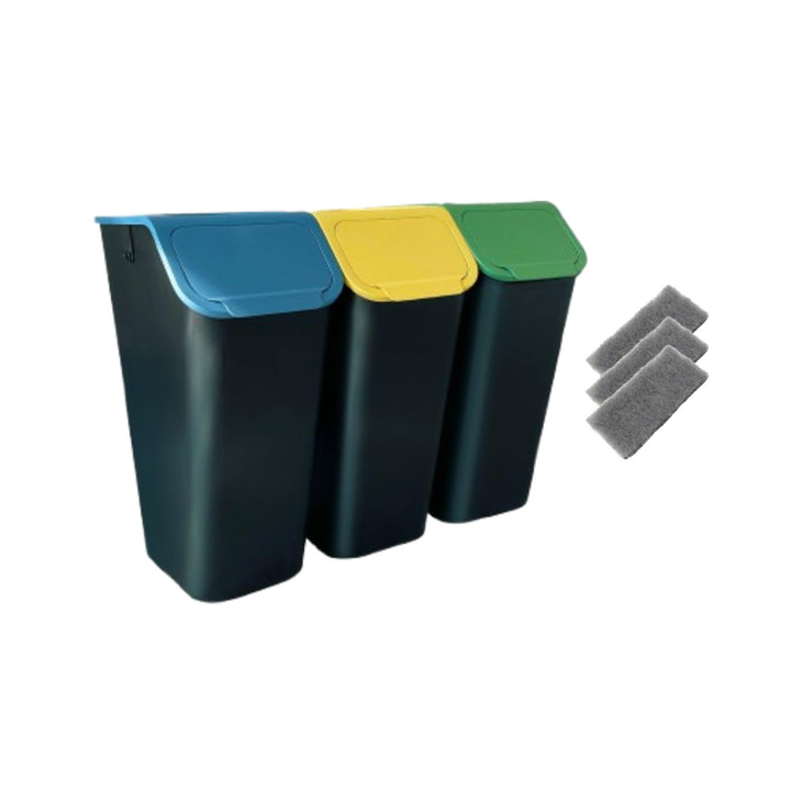 Go Practic 3-er Mülleimer-Set Küche Mülltrennsystem 3x Mülleimer 35l mit Deckel Stapelbar CLICK-Funk