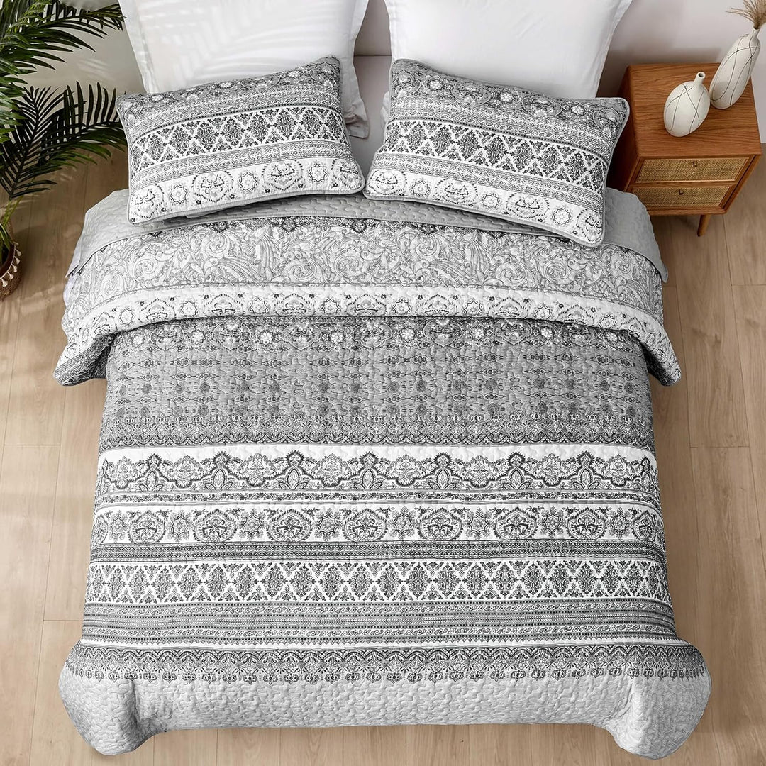 WONGS BEDDING Tagesdecke 220x240 Bettüberwurf Boho Decke Steppdecke 3 Teilig Doppelbett Gesteppt Bet