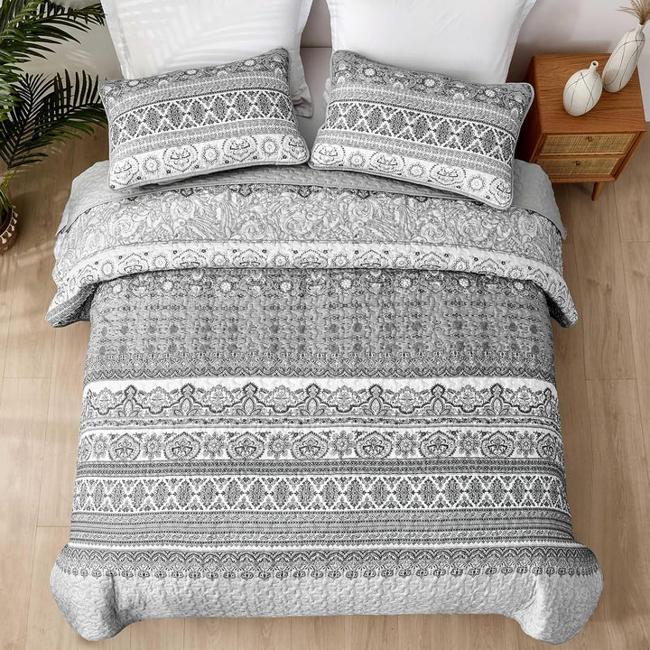WONGS BEDDING Tagesdecke 220x240 Bettüberwurf Boho Decke Steppdecke 3 Teilig Doppelbett Gesteppt Bet