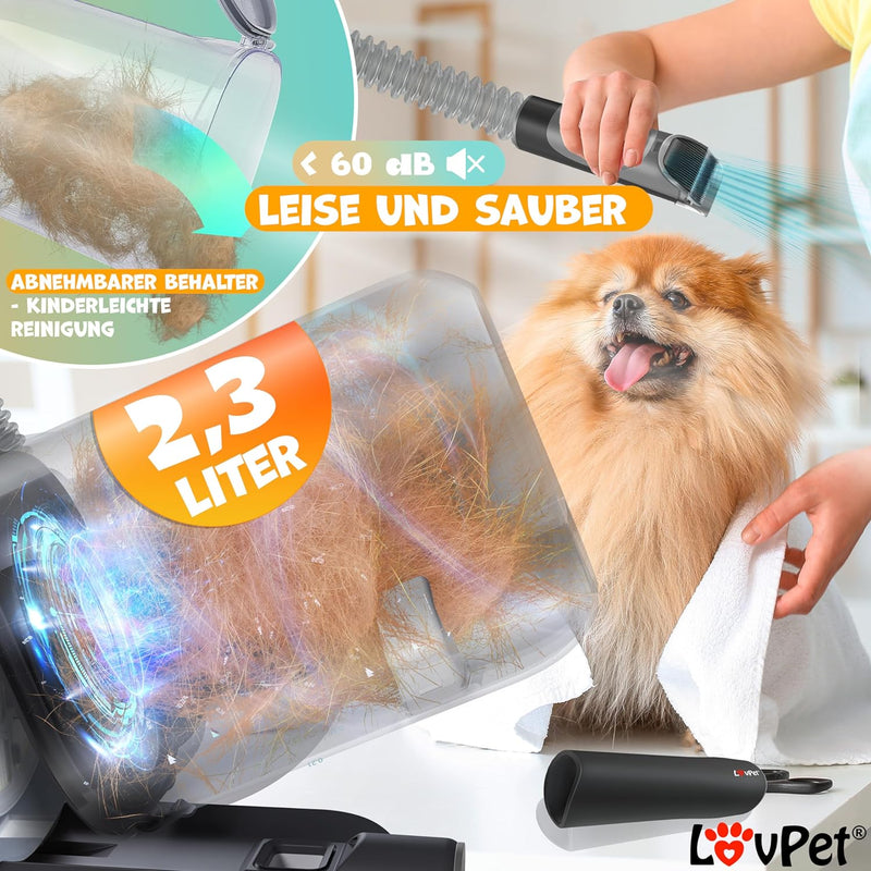 KESSER® Hundeschermaschine mit Staubsauger | Leise Schermaschine mit AKKU | Haustierpflegeset mit Zu