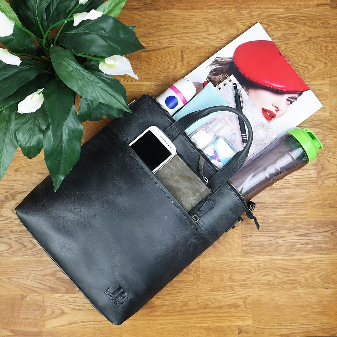 LECONI Schultertasche Henkeltasche Ledertasche für Damen echtes Leder Natur Shopper Lederhandtasche