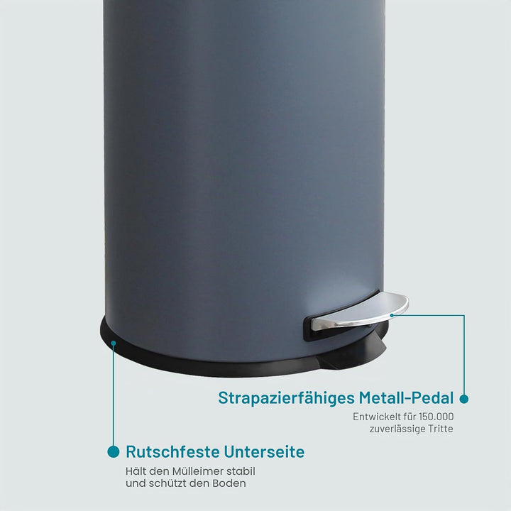 Mülleimer 30L Treteimer mit Softclose-Deckel und Pedal, Grau | 30L Edelstahl Treteimer, Rund, Müllei