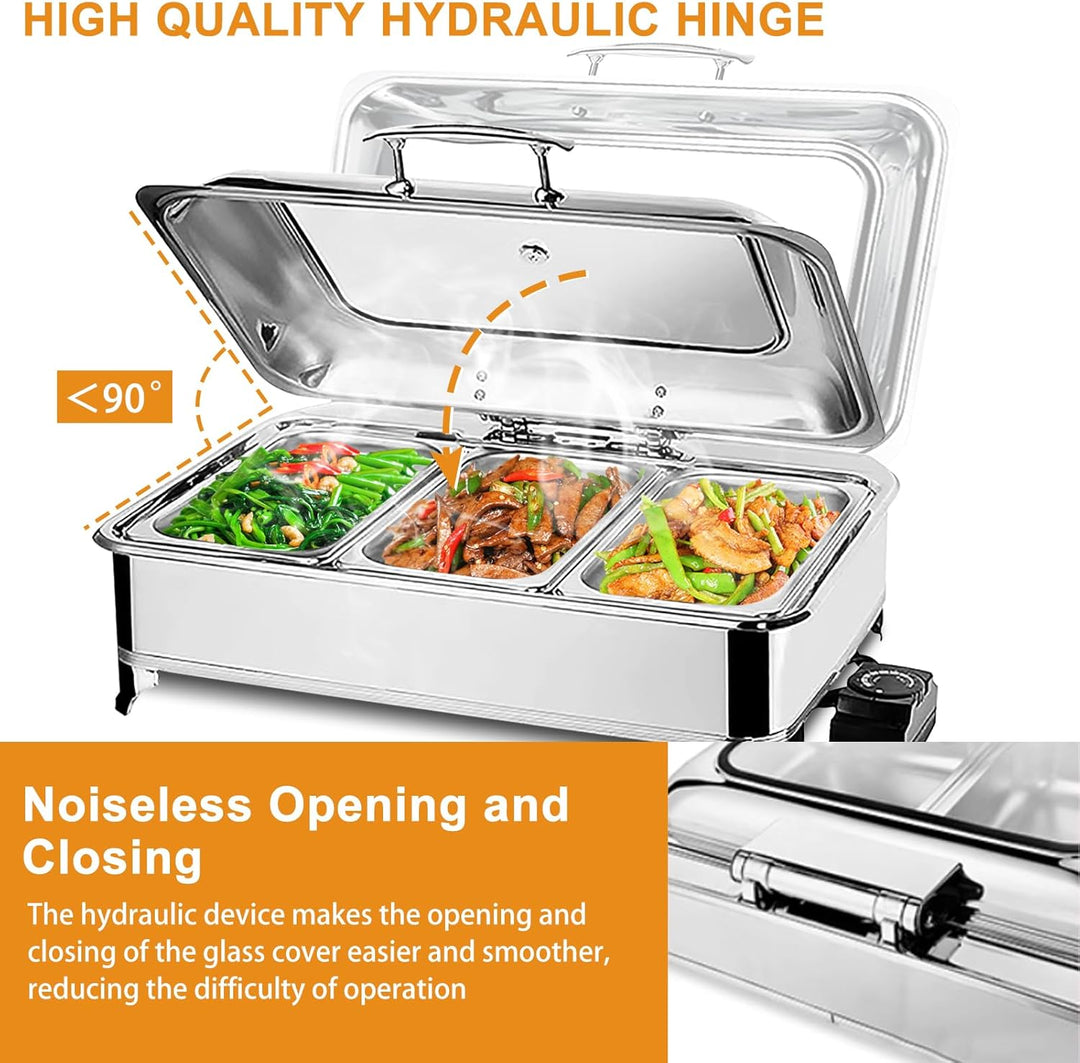Chafing Dish Elektrisch, 9L Speisewärmer Buffetwärmer Elektrisch, Edelstahl Wärmebehälter Buffet für