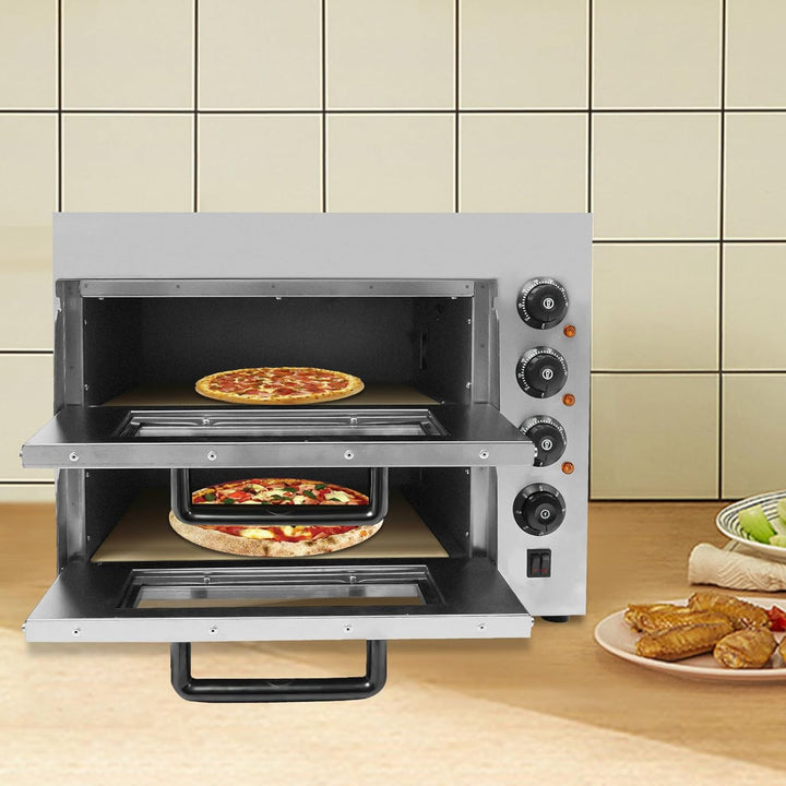 Pizzaofen elektrisch Edelstahl 3000W für den Innenbereich Doppelstock Pizzabackofen 2 Etagen mit Tem