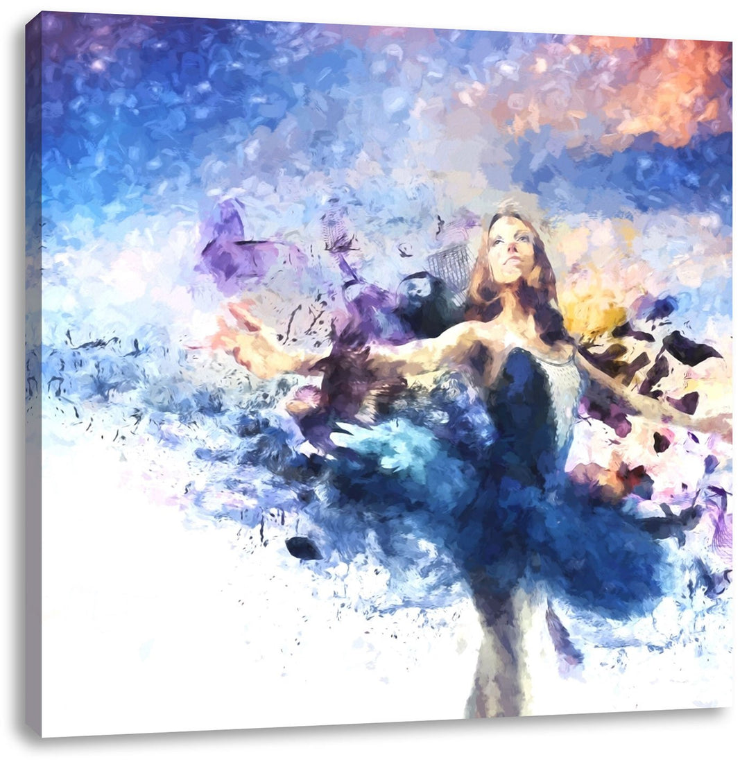 Pixxprint tanzende Ballerina als Leinwandbild/Grösse: 70x70 cm/Wandbild/Kunstdruck/fertig bespannt,