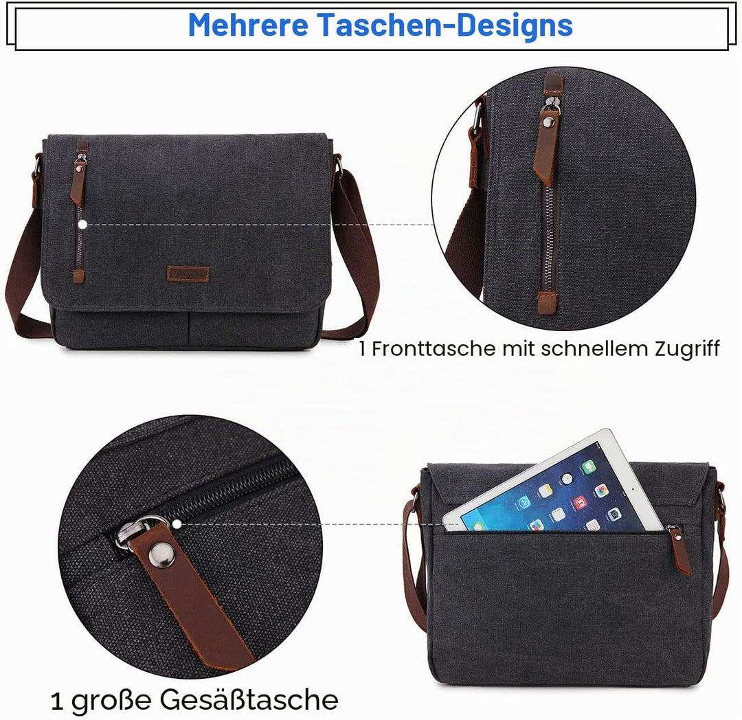 VX VONXURY Umhängetasche für Männer und Frauen, Canvas 14 Zoll Laptoptasche Messenger Bag Arbeitstas