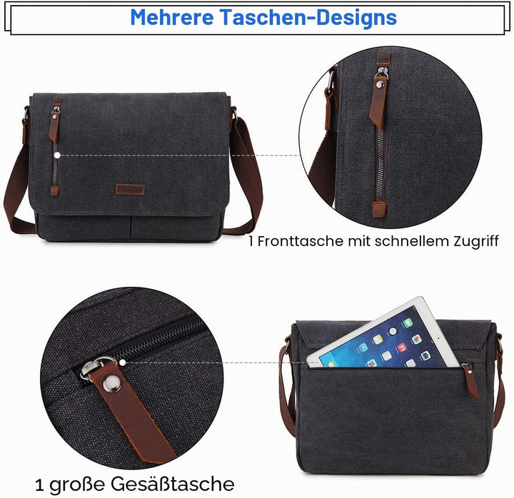 VX VONXURY Umhängetasche für Männer und Frauen, Canvas 14 Zoll Laptoptasche Messenger Bag Arbeitstas