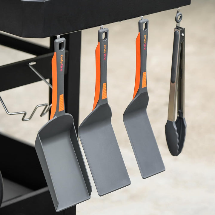 Onlyfire 4 Grillbesteck Set, Plancha Spachtel Set Enthält 2 Grillspachtel, Grillschaufel und Grillza