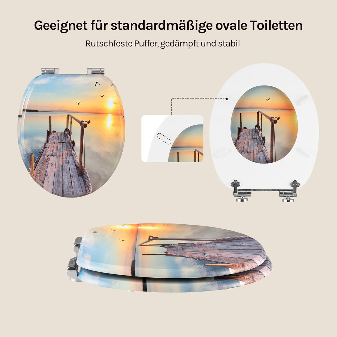 WOLTU Premium WC-Sitz Toilettensitz mit Absenkautomatik, MDF Holzkern, Softclose Scharnier, Antibakt