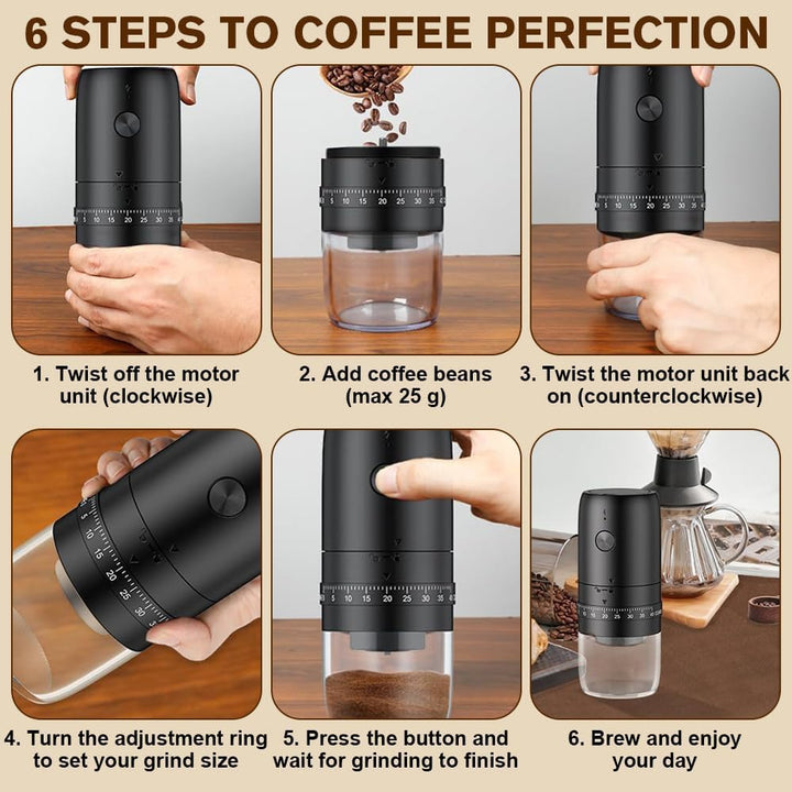 Elektrische Kaffeemühle, Tragbare Kaffeemühle mit 40 Mahleinstellungen, USB Wiederaufladbare Elektri