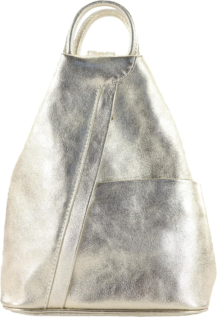 modamoda de T180 Damen Leder Rucksack Handtasche 2-in-1, handmade in Italy Lightgold Metallic, Light