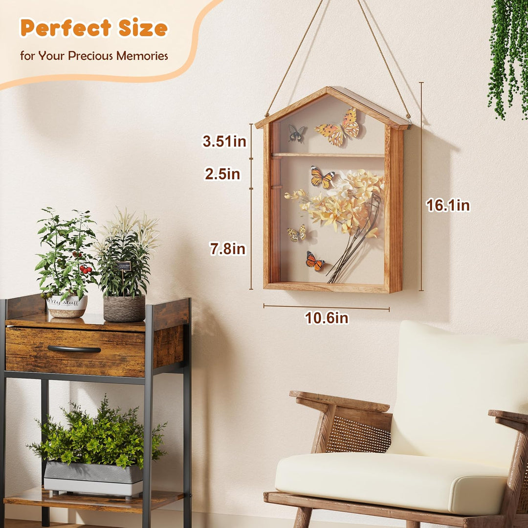 Holz 3D Bilderrahmen zum Befüllen, Grosse Shadow Box, 11x14 Zoll Vitrine Hängend Tiefer Bilderrahmen