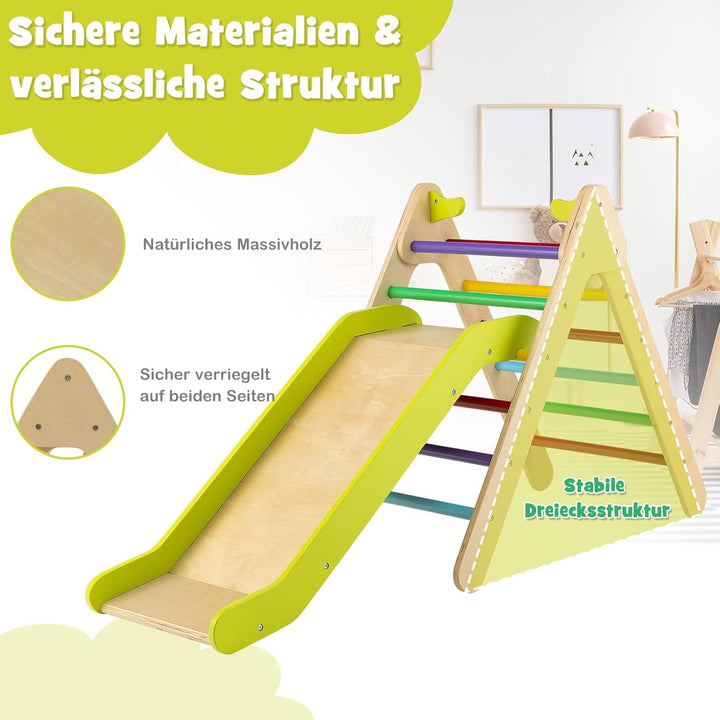 DREAMADE 2 in 1 Kletterdreieck mit Rutschbrett, Indoor Klettergerüst, Holzdreieck Sprossendreieck Kl