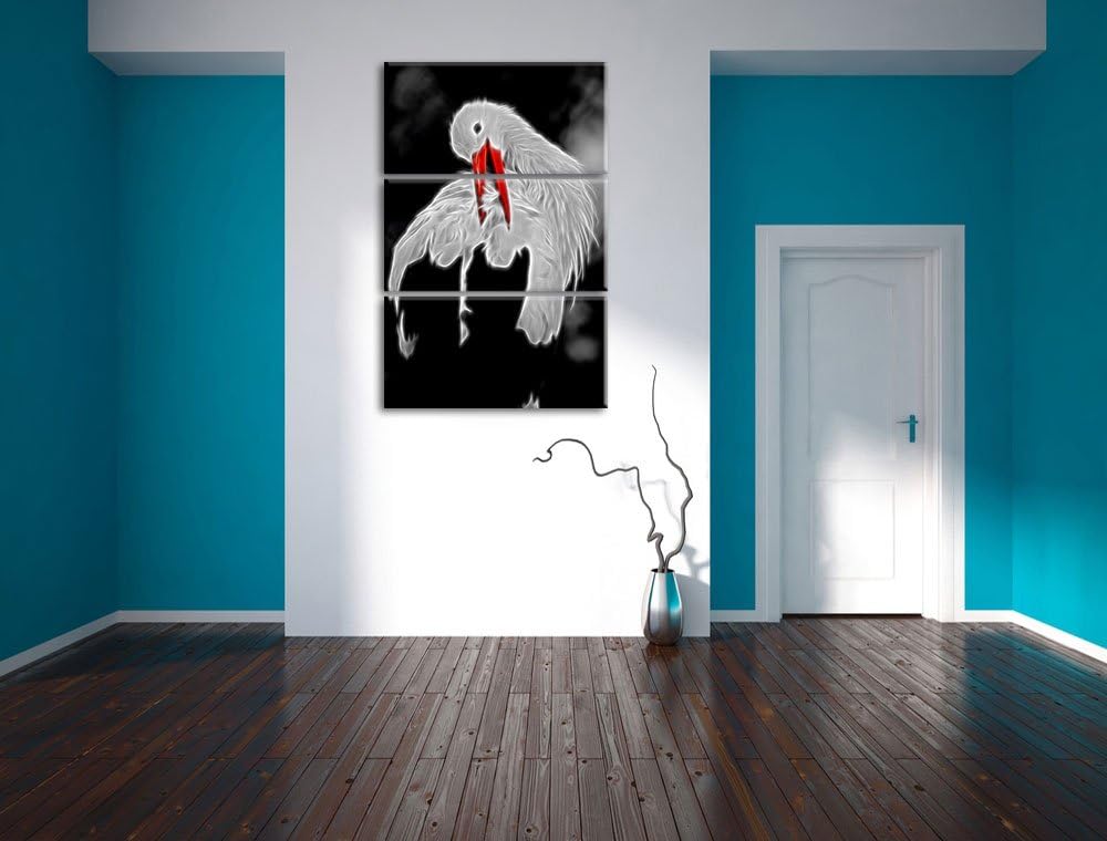 Dark anmutiger grosser Storch putzt sich schwarz/weiss Deluxe 3-Teiler Leinwandbild 120x80 Bild auf