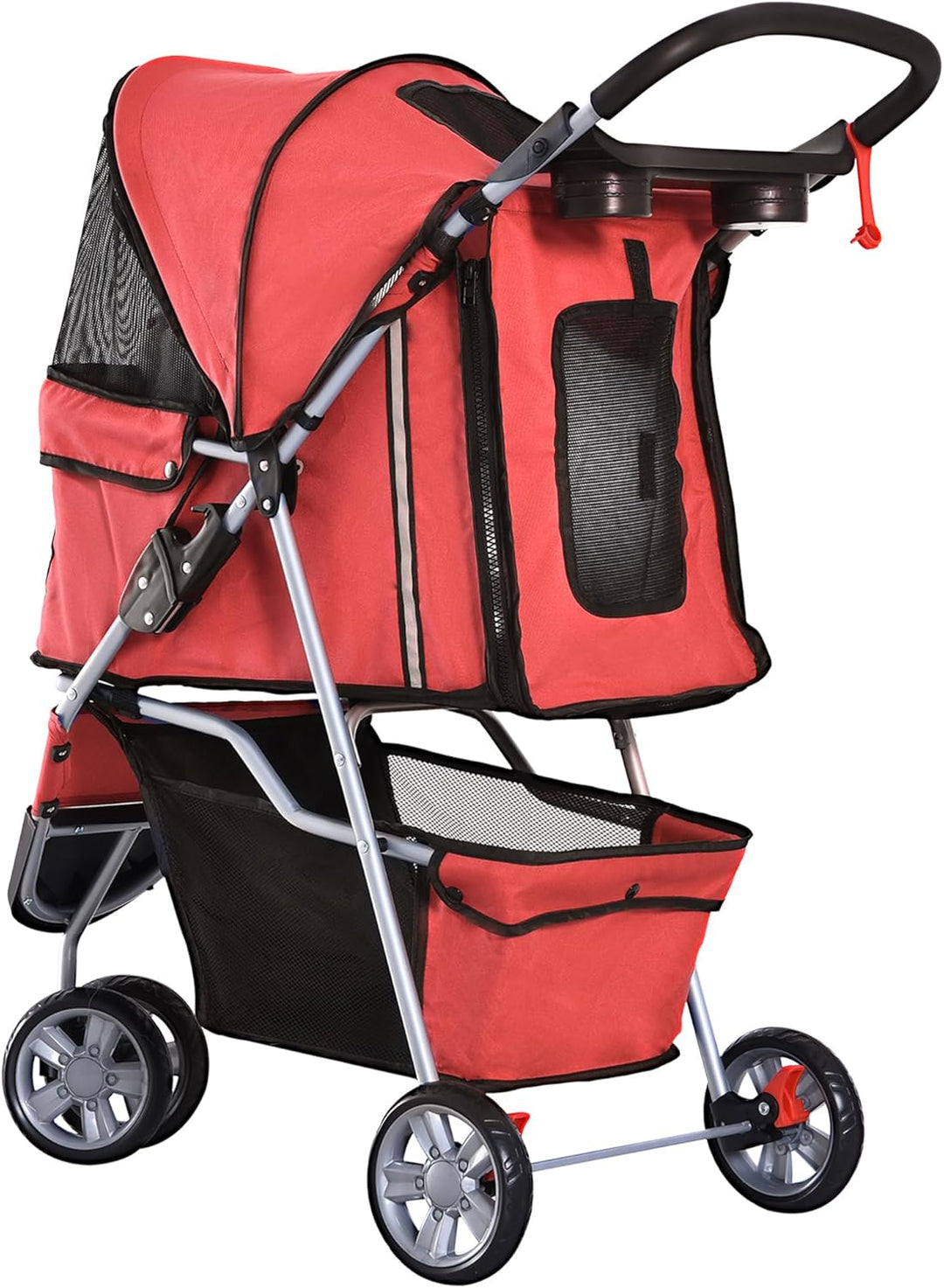 PawHut Hundewagen Hundebuggy Buggy Hunde Katzen Pet Stroller Hunde Buggy Rot Rot 75L x 45B x 97H cm,