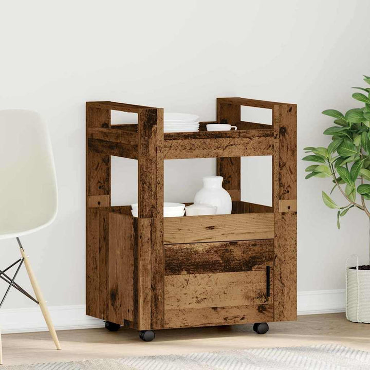 vidaXL Küchentrolley Altholz 60 x 45 x 80 cm Holzwerkstoff, Moderner Küchenwagen, rechteckiger Utili