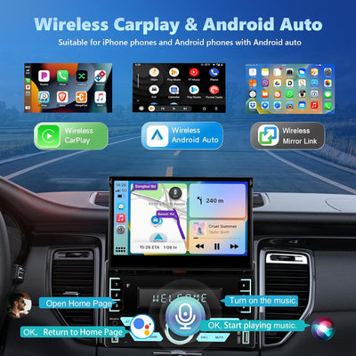 [2+64G] Podofo 2DIN Autoradio mit Wireless Carplay Android Auto, 7 Zoll Android 13 ausfahrbares Disp