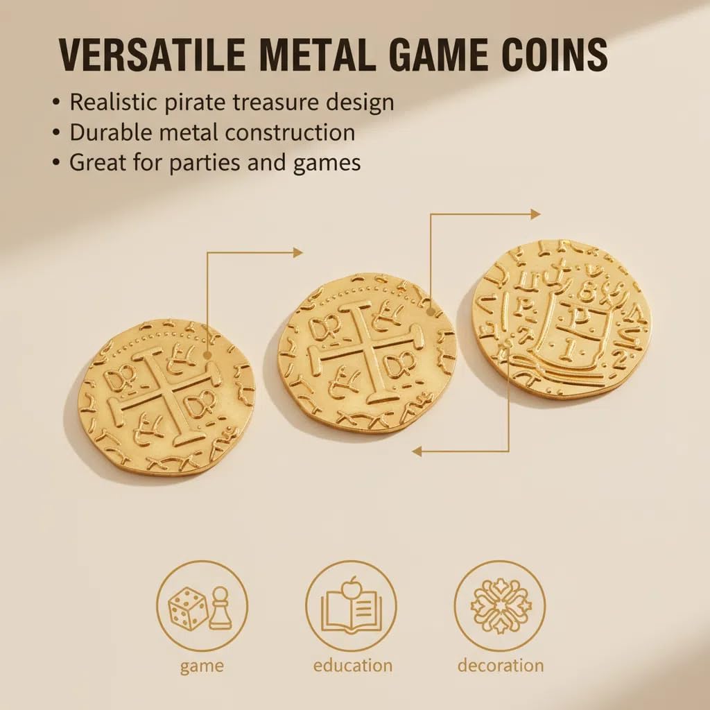 Piraten Münzen Zubehör,Goldmünzen-Set, Metall Goldtaler Deko Dublonen für DND Brettspiele, Cosplay,