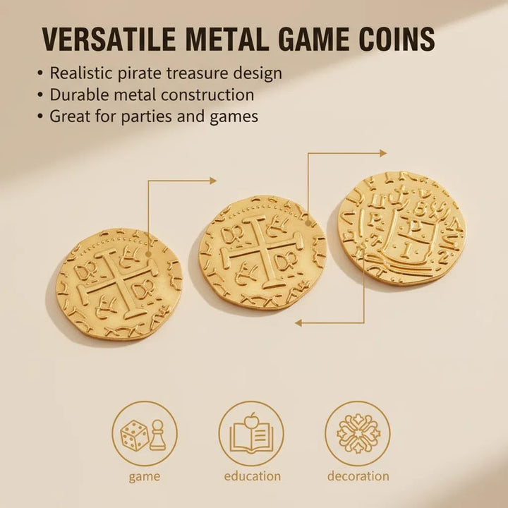 Piraten Münzen Zubehör,Goldmünzen-Set, Metall Goldtaler Deko Dublonen für DND Brettspiele, Cosplay,