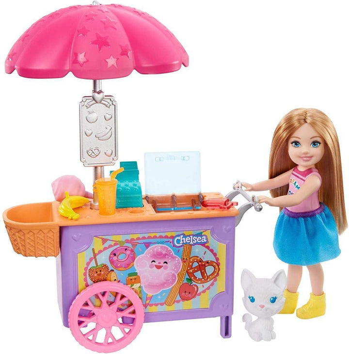 Barbie GHV76 - Chelsea-Spielset mit Puppe und Imbisswagen, ca. 15cm grosse Puppe, blond, mit Kätzche