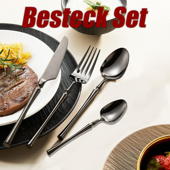 Locci Besteck Set 6 Personen, Besteck Schwarz 24 teilig, cutlery set, Edelstahl Besteck Spülmaschine