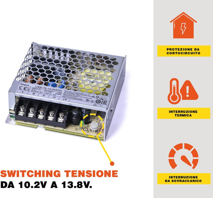 Kingled - Netzteil 12V serie MeanWell LRS-75-12 Power 75W 12V 6 Ampere - 12V Transformator 230V auf