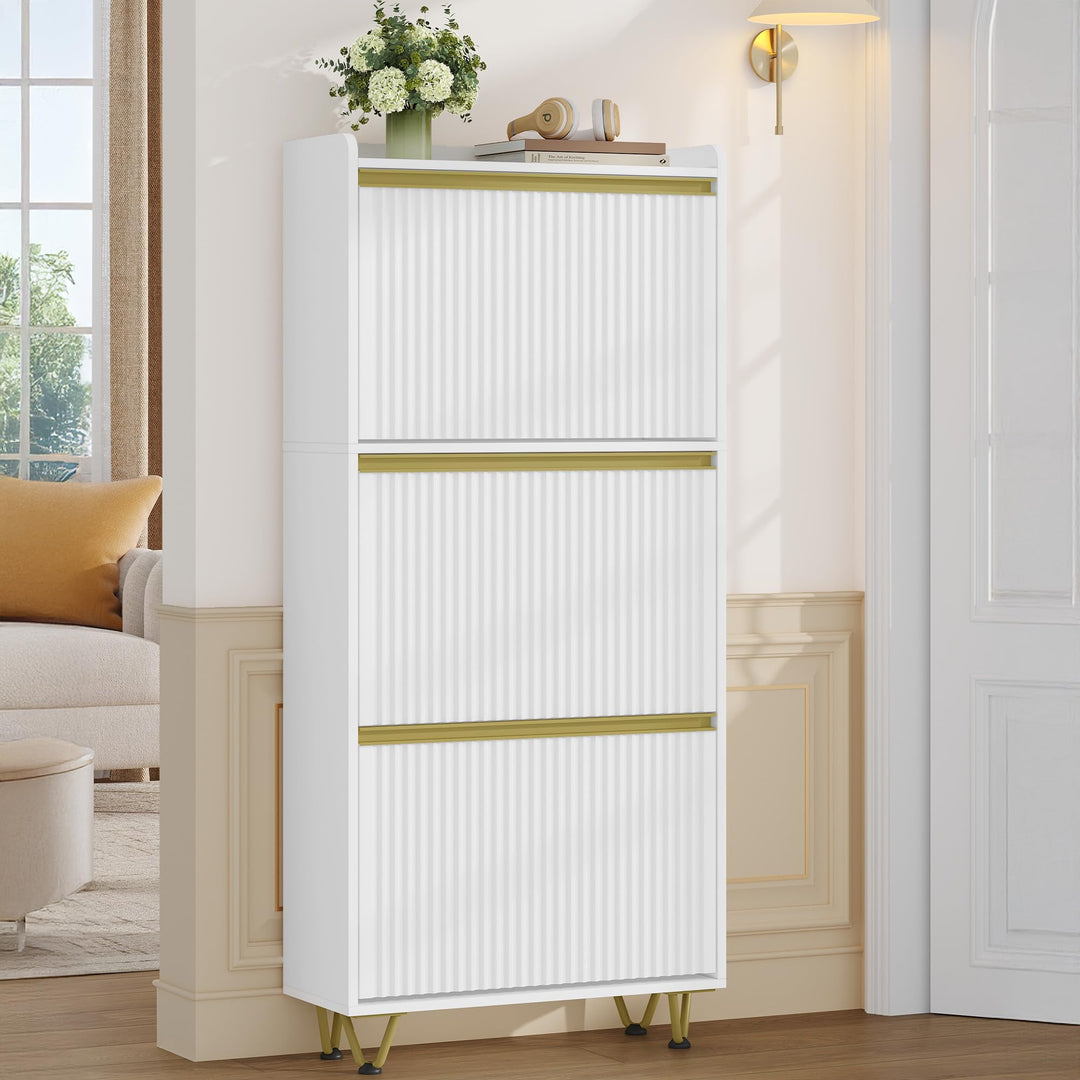 Hzuaneri Schuhschrank mit 3 Klappen, Wellenförmiges Türblatt, 16-18 Paar | Schuhkipper Schmal, Verst