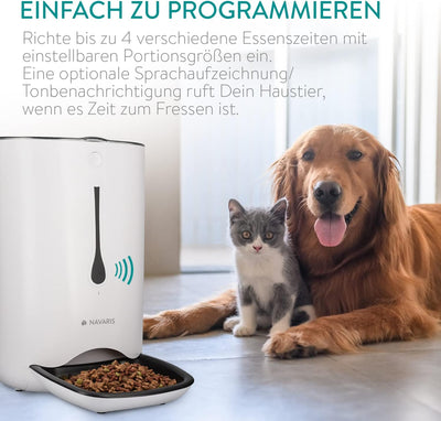 Navaris Automatischer Futterautomat Futterspender mit Timer - 6L Futternapf Automat mit Timer und ak