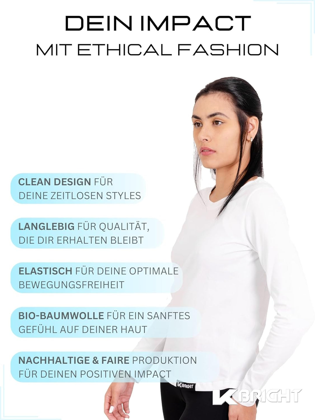 K-BRIGHT Langarmshirt Damen Langarm Nachhaltig Bio Baumwolle Damen Oberteil Sommer Sportshirt Funkti
