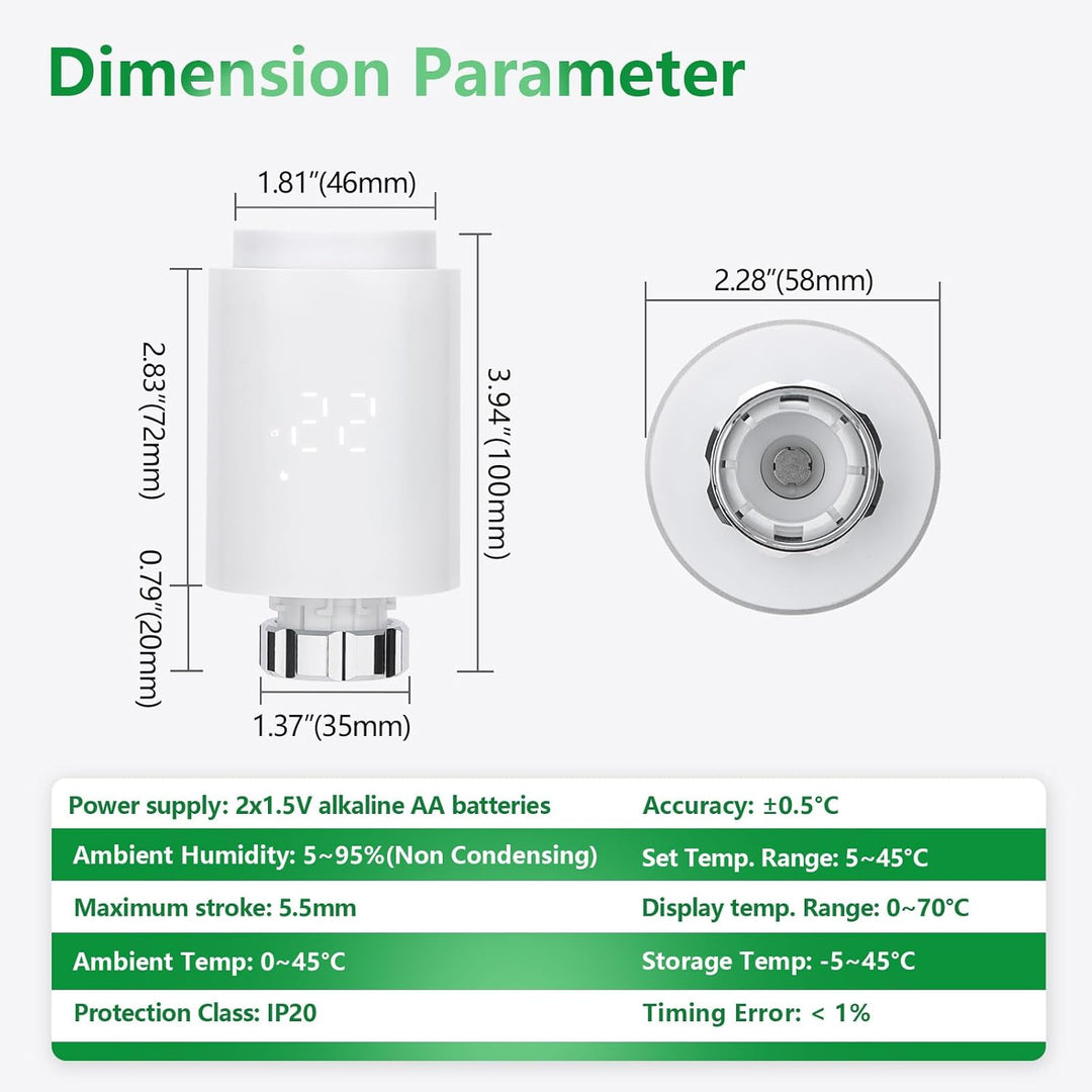 Wengart Zigbee Thermostat Heizkörperventil 1413E, TRV Temperaturregelung, Fenstererkennungsfunktion,
