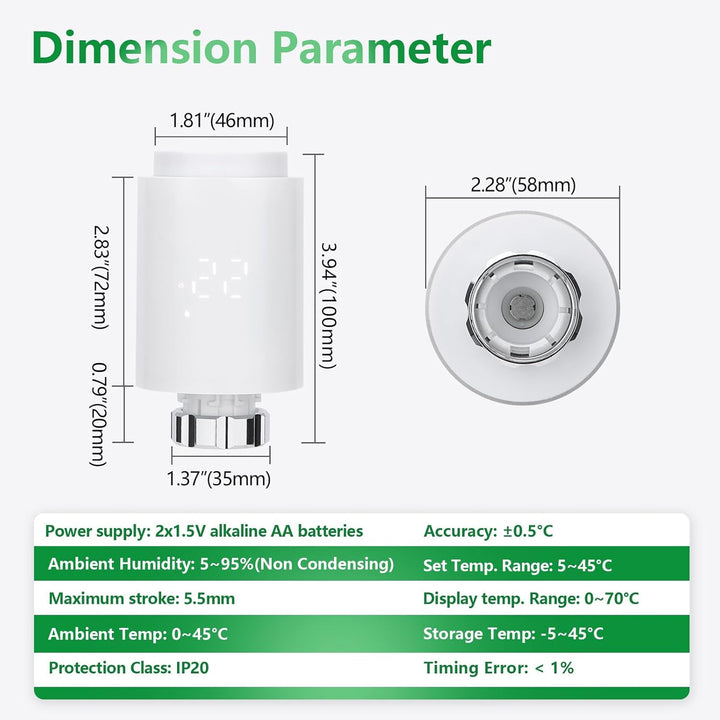 Wengart Zigbee Thermostat Heizkörperventil 1413E, TRV Temperaturregelung, Fenstererkennungsfunktion,
