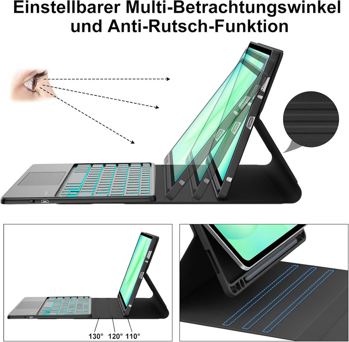 Hülle Mit Tastatur Für Samsung Galaxy Tab A11 Plus/Samsung A9 plus 11 Pulgadas 2023, 7 Farben Beleuc