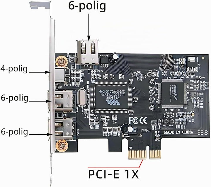 NFHK-Karte PCI-E 1X 4X 16X auf Firewire 400 Capture Card IEEE 1394a PCI Express 4 Ports Karte 6Pin u