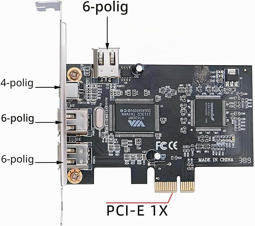 CY Karte PCI-E 1X 4X 16X auf Firewire 400 Capture Card IEEE 1394a PCI Express 4 Ports Karte 6Pin und