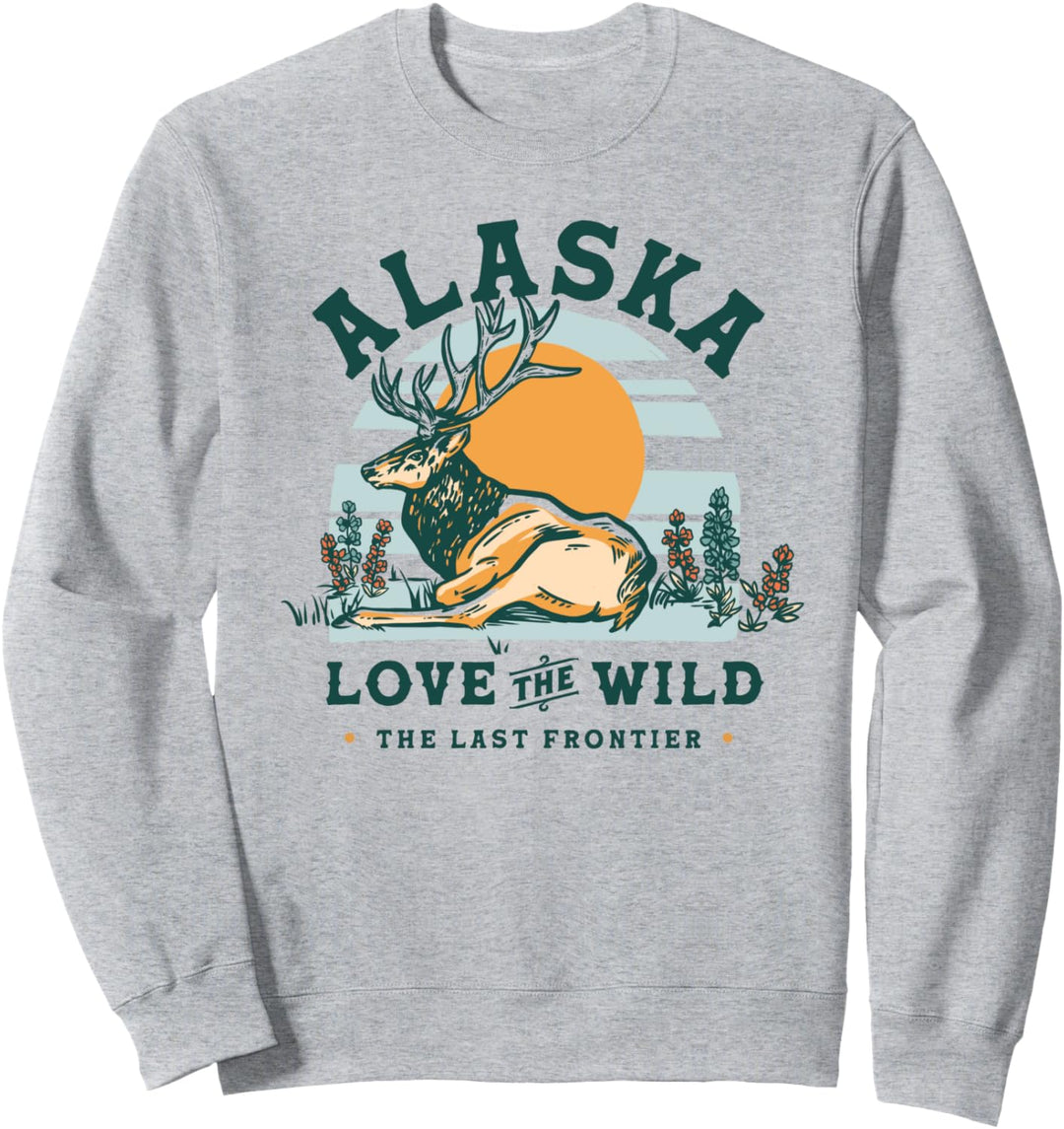 Alaska The Last Frontier Retro Adventure & Travel Elch Art Sweatshirt