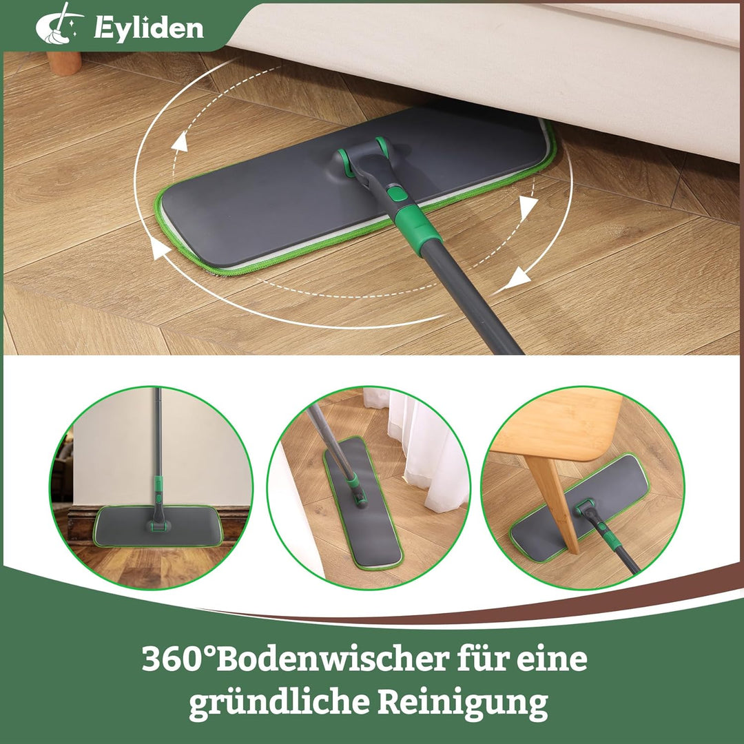 Eyliden Wischmopp Bodenwischer für alle Böden - 153CM Verstellbarer Flachmopp mit 4 waschbaren Bezüg