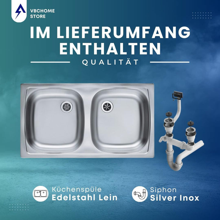 VBChome: Doppelbecken Einbauspüle 780 x 435 mm Camping Küchenspüle - Leinenstruktur Alveus Basic 160