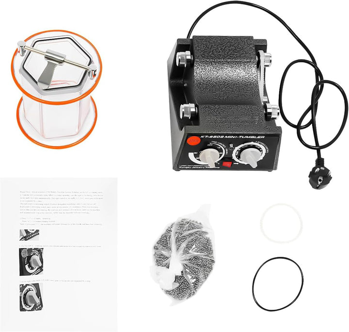 Fyssnn 60W/150W Poliermaschine Set Poliertrommel mit Timer & Polierperlen, 220V 5 Gear, für Schmuck,