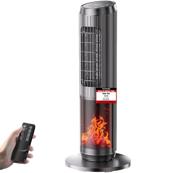 Heizlüfter Energiesparend 2000W, Keramik Turm Elektroheizung mit Fernbedienung, Kamineffekt, Thermos