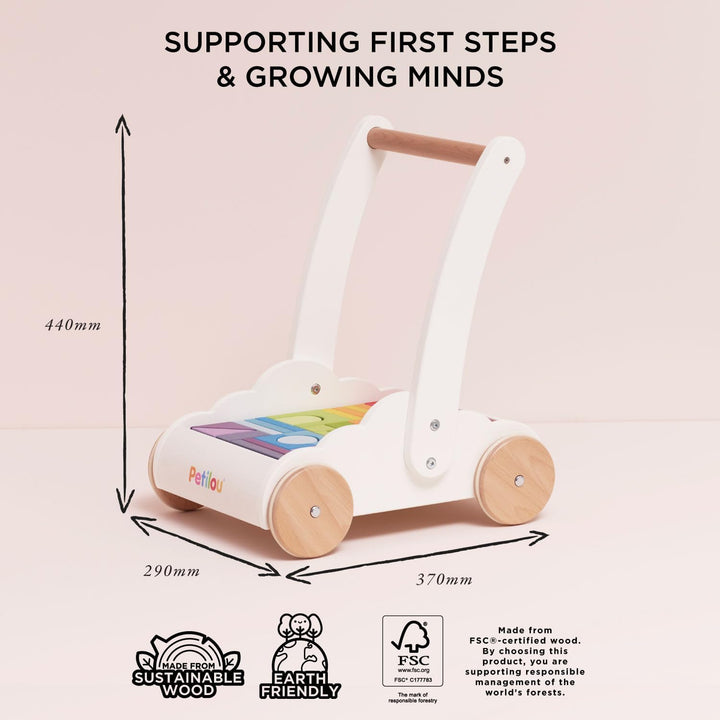 Le Toy Van – Pädagogischer Petilou Lauflernwagen „Regenbogen & Wolken“ aus Holz für Kleinkinder und
