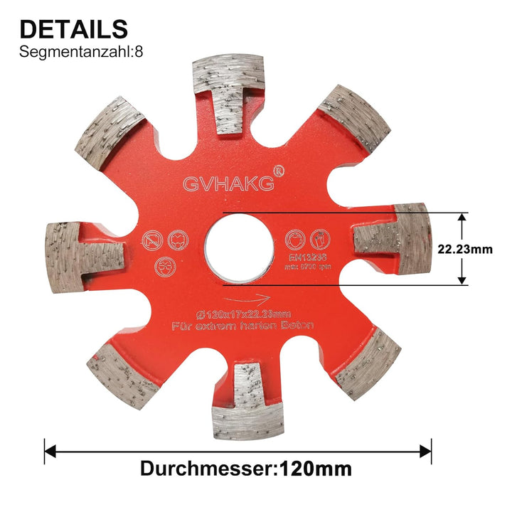 Diamant Frässcheibe/Räumscheibe120mm, 17 mm Räumscheibe 8 Segmente Für Fussbodenheizung Sehr harte B