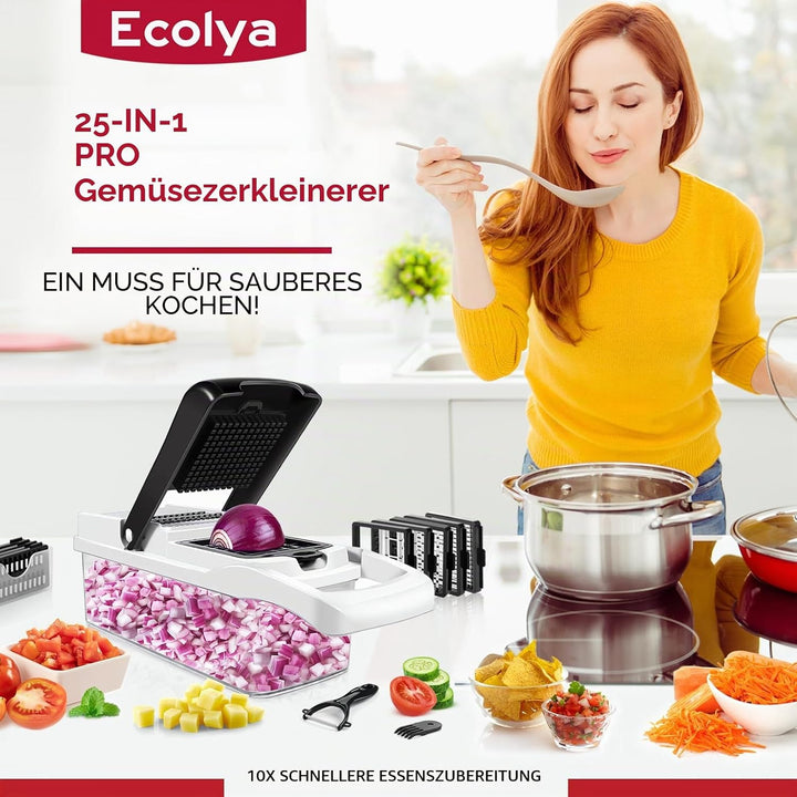 25 in 1 Multifunktionaler Zwiebelschneider Dicer, Spiralizer für Gemüse, Mandoline Hobel, Salat Food