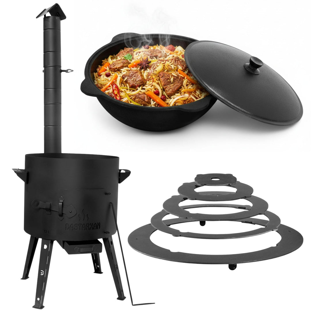 Ø40cm Uchag 2mm stahl Utschak mit Adapter-Ringe Abzugsrohr 12L Kazan eben Kasan Utschag Feldküche Fe