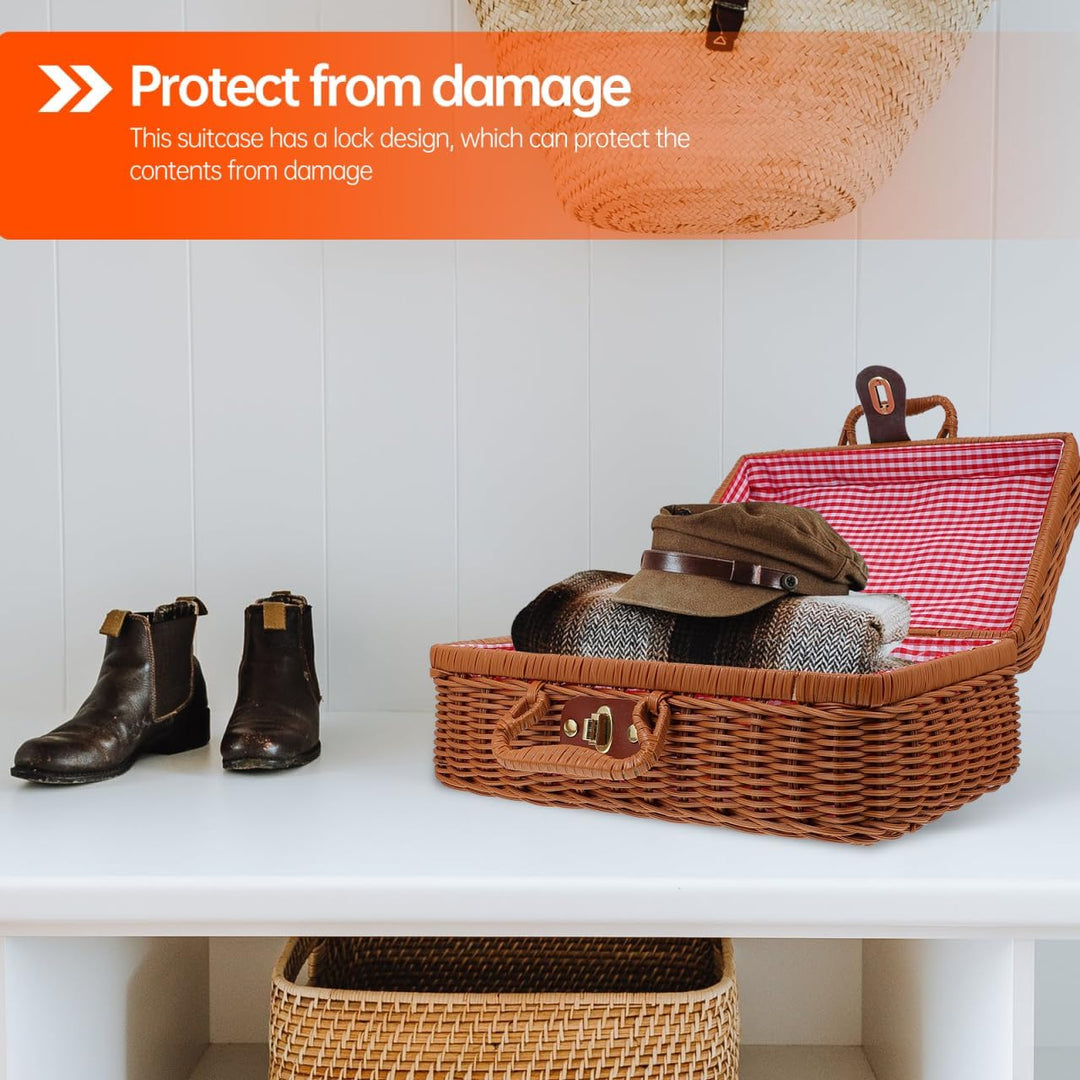 Tomaibaby Rattan Wicker Koffer Wicker Picknick Korb Stroh Lagerung Box mit Griffe Rattan Lagerung Bo