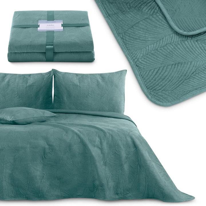 AmeliaHome Tagesdecke 170x270 cm gestrickt Velvet Samt Palsha Petrol Palsha Petrol 170x270 cm, Palsh