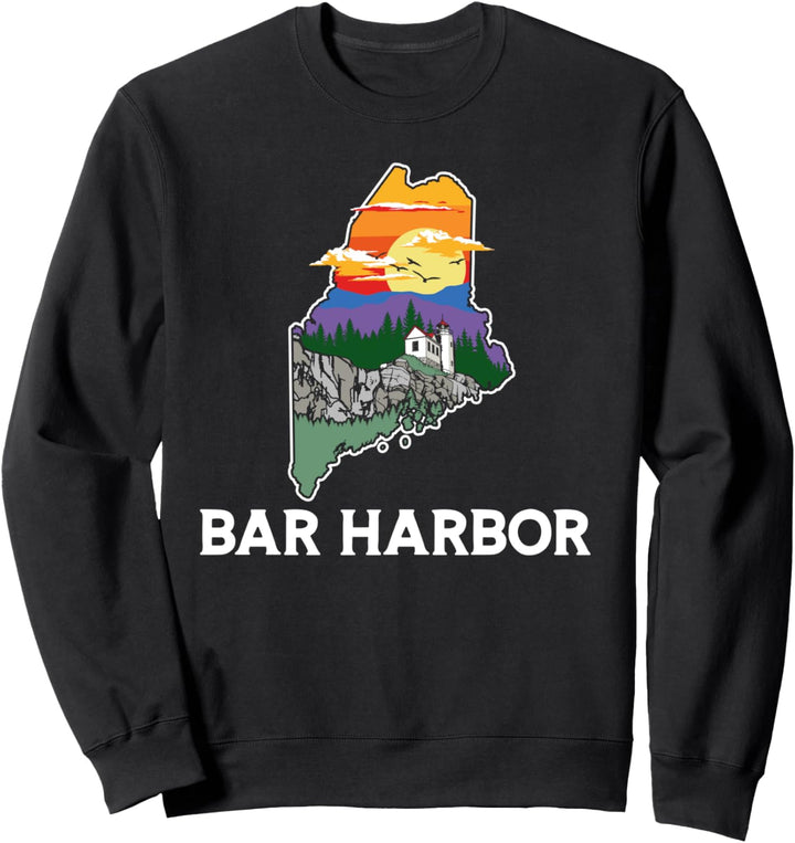 Retro Bar Harbor Maine Nature & Outside Illustrated Graphic Sweatshirt